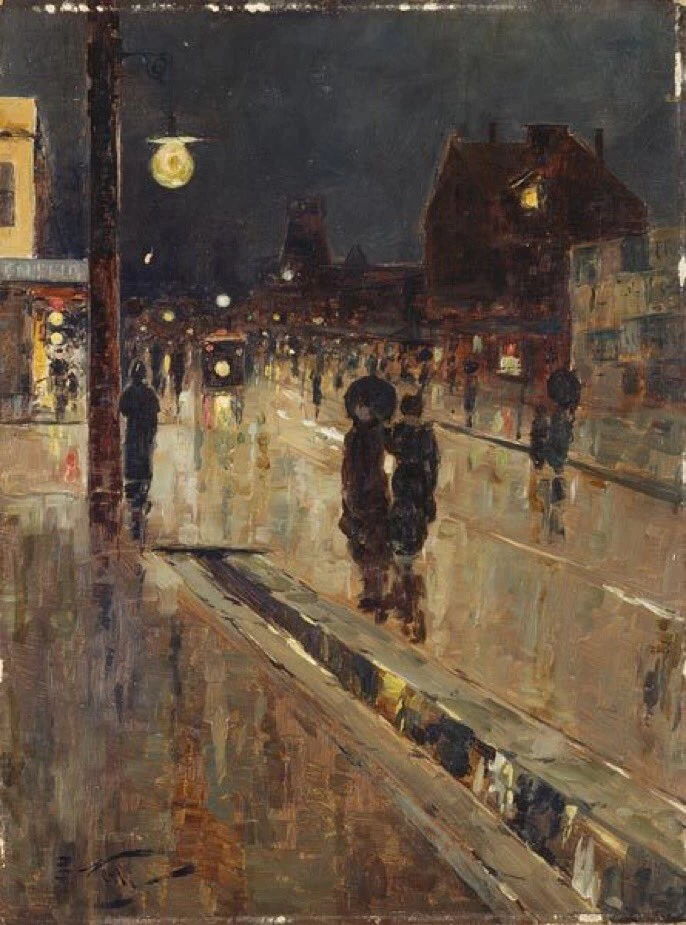 Scena di strada in una notte piovosa